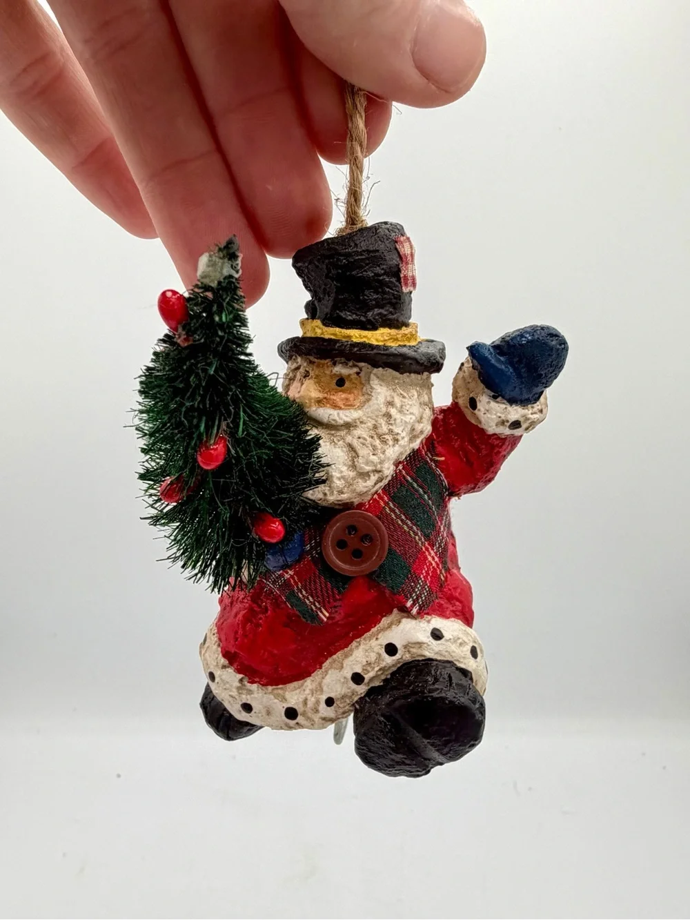 Rustic Vintage Style Santa Ornament Bottle Brush Tree Farmhouse Christmas Decor